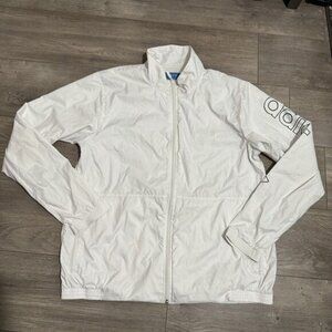 Adidas Men’s Windbreaker Full Zip White/ Black w Logo Adjustable Bottom L